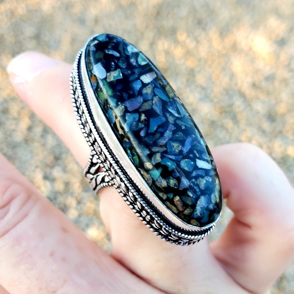 New Amazing Copper Ethiopian Opal 925 Silver Statement Ring. - Picture 13 of 16